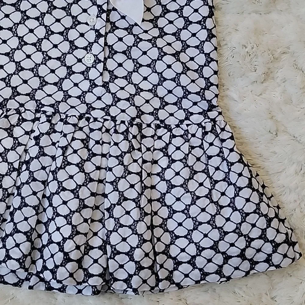 Janie AND JACK 2-PIECE NAVY BLUE & WHITE EYELET SUNDRESS, SIZE 12-18 MONTH - NEW